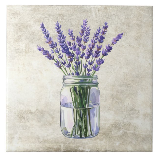 Rustic Flowers Lavender in Vintage Jar  Ceramic Tile (Front)