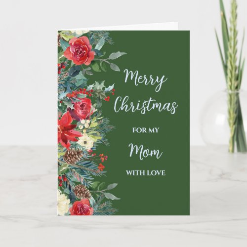 Rustic Flowers Mom Merry Christmas Card