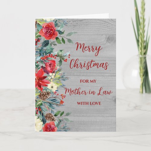 Rustic Flowers Mother in Law Merry Christmas Card