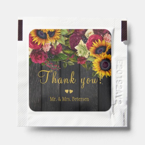 Rustic flowers Mr and Mrs barn wood wedding Hand Sanitizer Packet