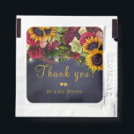 Rustic flowers Mr and Mrs chalkboard wedding Hand Sanitizer Packet<br><div class="desc">Rustic country vintage traditional style personalized hand sanitizer packages with yellow gold sunflowers, red burgundy roses and strings of twinkle lights on a dark navy blue chalkboard background and with elegant gold calligraphy script. Newlyweds thank you gift or favor for summer or autumn fall | vintage traditional elegant rustic country...</div>