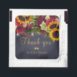 Rustic flowers Mr and Mrs chalkboard wedding Hand Sanitizer Packet<br><div class="desc">Rustic country vintage traditional style personalized hand sanitizer packages with yellow gold sunflowers, red burgundy roses and strings of twinkle lights on a dark navy blue chalkboard background and with elegant gold calligraphy script. Newlyweds thank you gift or favor for summer or autumn fall | vintage traditional elegant rustic country...</div>