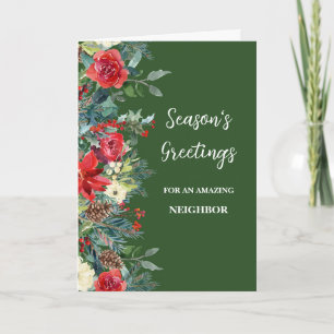 Rustic Flowers Neighbor Christmas Holiday Card