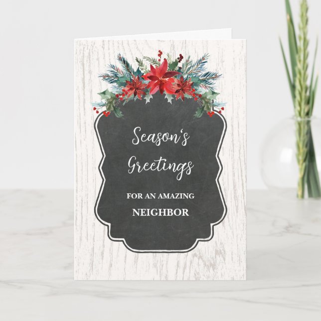 Rustic Flowers Neighbor Christmas Holiday Card (Front)