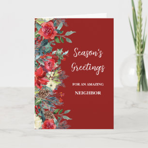 Rustic Flowers Neighbor Christmas Holiday Card