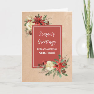 Rustic Flowers Neighbor Christmas Holiday Card
