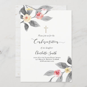 rustic flowers on wood Confirmation Invitation