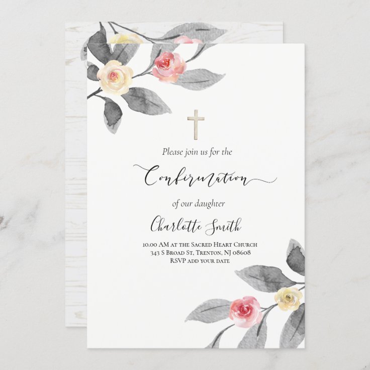 rustic flowers on wood Confirmation Invitation | Zazzle