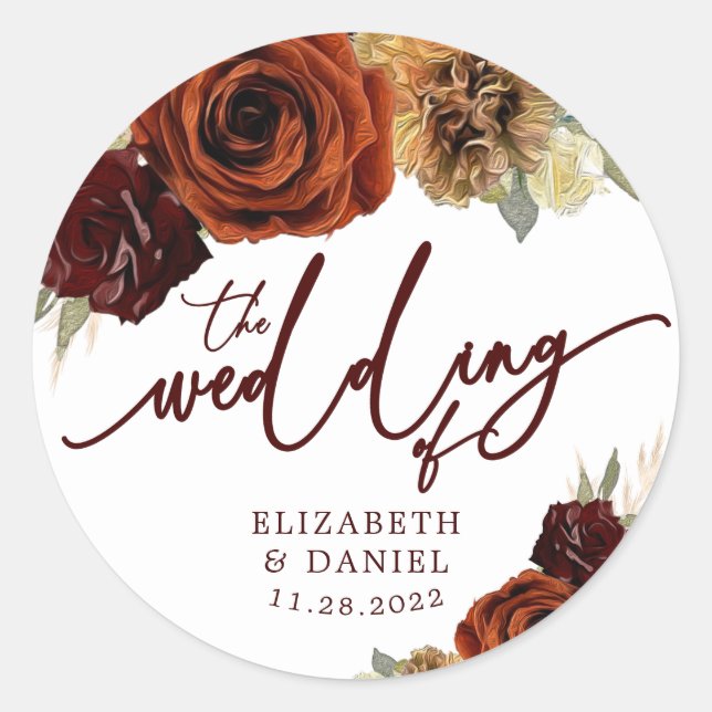 Rustic Flowers Pampas Grass Wedding Sticker (Front)