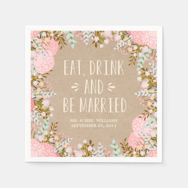 Rustic Flowers | Personalized Paper Napkins (Front)