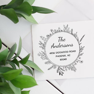 Rustic Flowers Round Custom Return Address Stamp