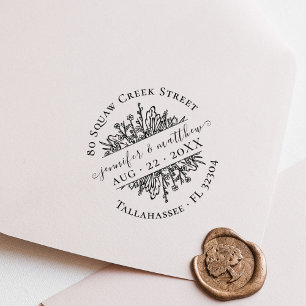 Rustic Flowers Save the Date Address Wedding Rubber Stamp