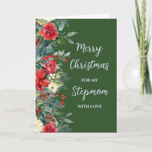 Rustic Flowers Stepmom Merry Christmas Card