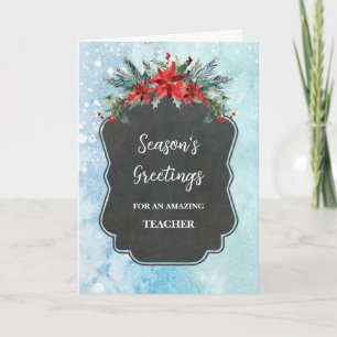 Rustic Flowers Teacher Christmas Holiday Card