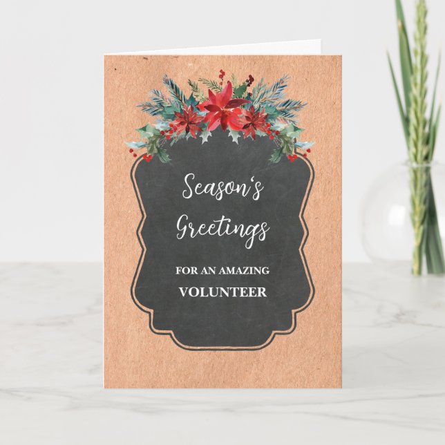Rustic Flowers Volunteer Christmas Holiday Card (Front)