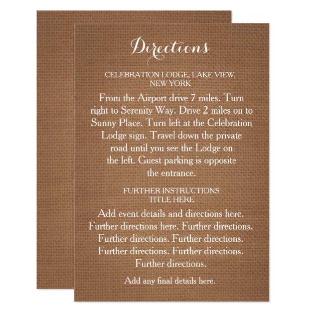 Rustic Flowers Wedding Directions Card