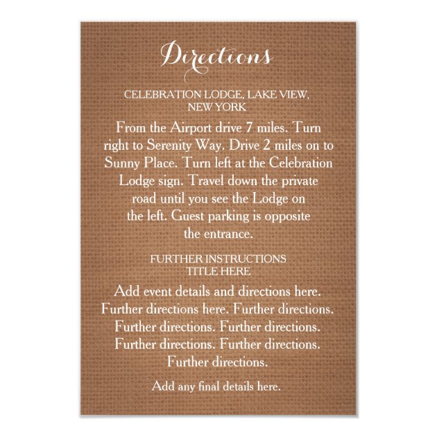 Rustic Flowers Wedding Directions Card