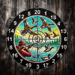 Rustic Flying Ducks Target Art Dart Board<br><div class="desc">Enhance your decor with this bold circular design of ducks in motion over water,  highlighted by a hunter’s target. Perfect for man caves or hunting lodges,  it brings the thrill of the hunt indoors</div>
