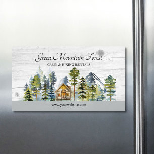 Rustic Foggy Forest Mountain Cabin Business Card Magnet