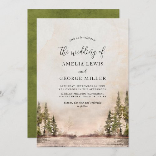 Rustic Foggy Green Pine Forest wedding Invitation