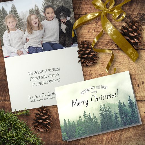 Rustic Foggy Mountain Pines Merry Christmas Photo Holiday Card