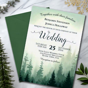 Rustic Foggy Woodland Adventure Pines Wedding Invitation