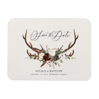 Rustic foliage and antler save the date