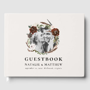 Rustic foliage and antler wedding guest book