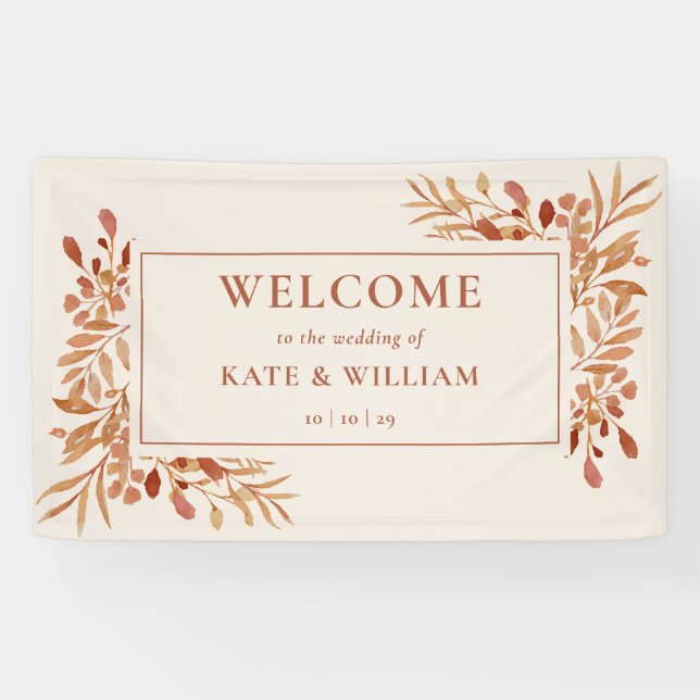 Rustic Foliage Autumn Fall Wedding Welcome Banner (Horizontal)