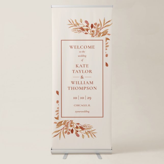 Rustic Foliage Autumn Fall Wedding Welcome Retractable Banner (Front)
