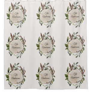 Rustic foliage chalk wood slice  shower curtain