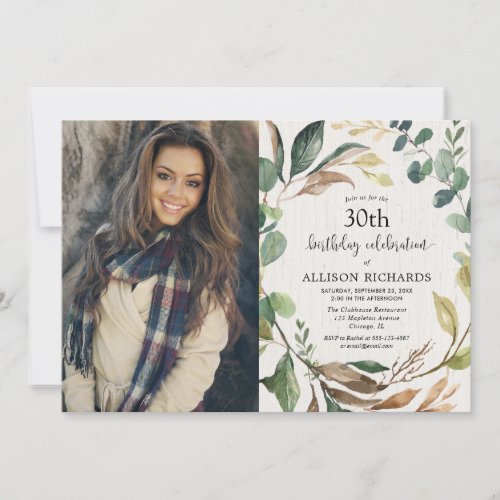 Rustic foliage fall any age adult birthday photo invitation