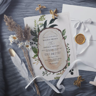 Rustic Foliage Farmhouse Budget QR Code Wedding Invitation