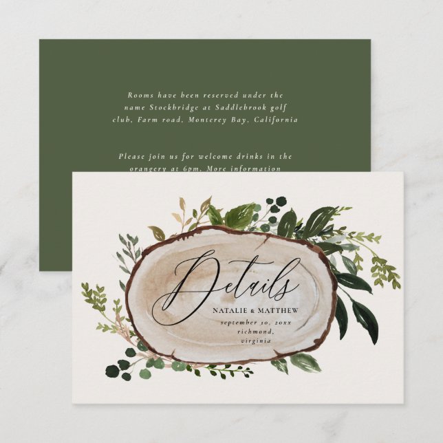 Rustic Foliage Farmhouse Elegant Wedding details   Enclosure Card (Front/Back)