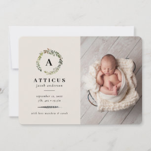 Rustic foliage, floral and stag birth announcement