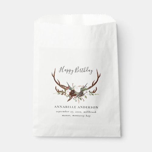 Rustic foliage floral and stag birthday party favor bag