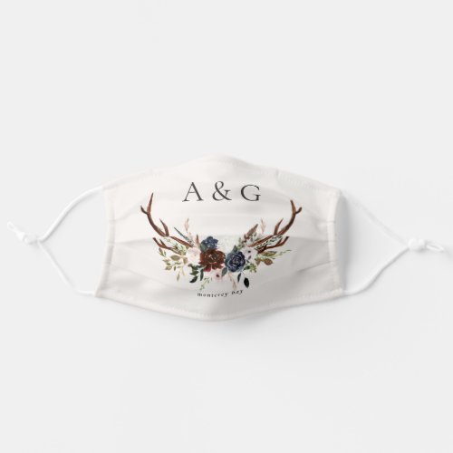 Rustic foliage floral and stag wedding details adult cloth face mask