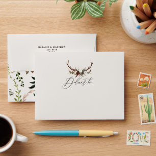 Rustic foliage, floral and stag wedding details envelope