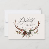 Rustic foliage, floral and stag wedding details save the date (Front)