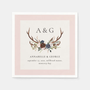 Rustic foliage, floral and stag wedding party napkins