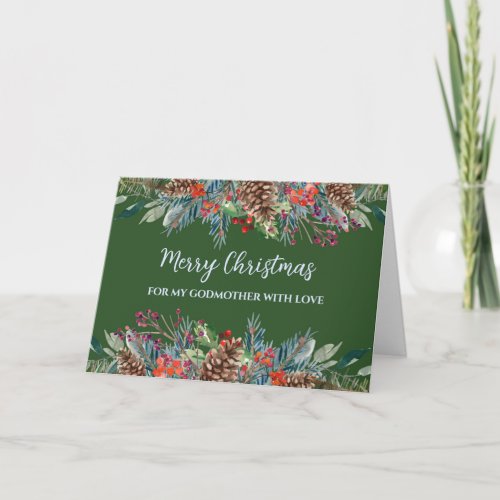 Rustic Foliage Godmother Merry Christmas Card