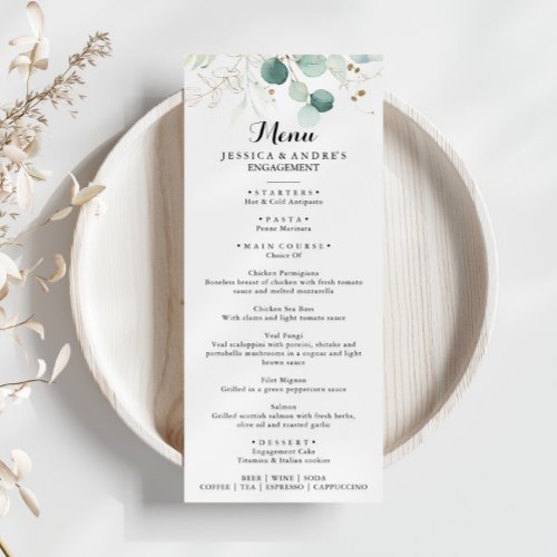 Rustic Foliage Gold Floral Calligraphy Dinner Menu