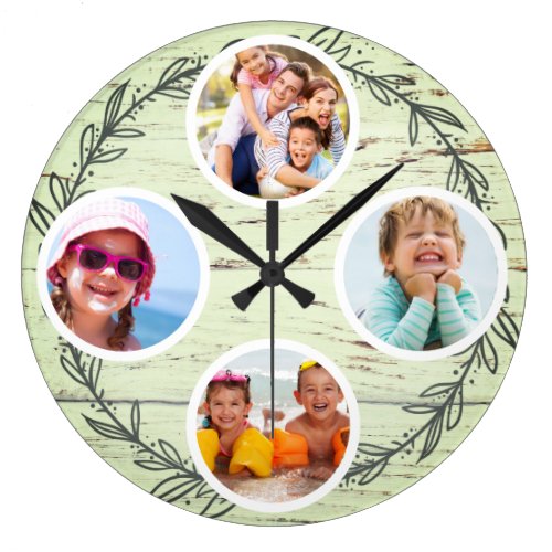 Rustic Foliage Keepsake Family Multi Photo Large Clock