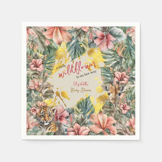 Rustic Foliage Little Wildflower Baby Girl Shower Napkins (Front)