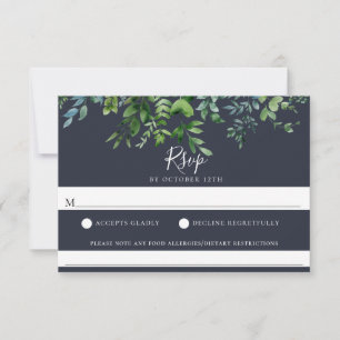 Rustic Foliage Navy Blue Wedding Food Allergy RSVP