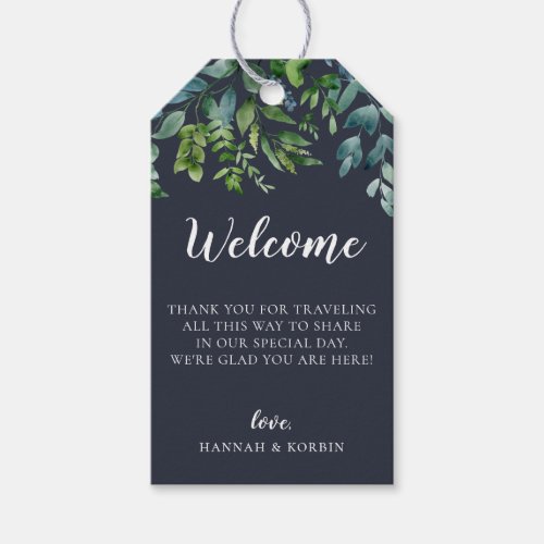 Rustic Foliage Navy Blue Wedding Welcome Bag Gift Tags