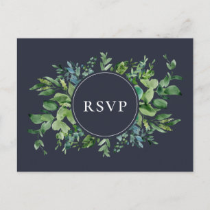 Rustic Foliage Navy Wedding RSVP Song Request Invitation Postcard