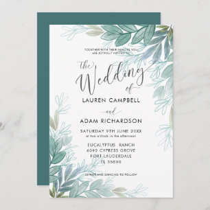 Rustic Foliage Sage Green & Teal Greenery Wedding  Invitation