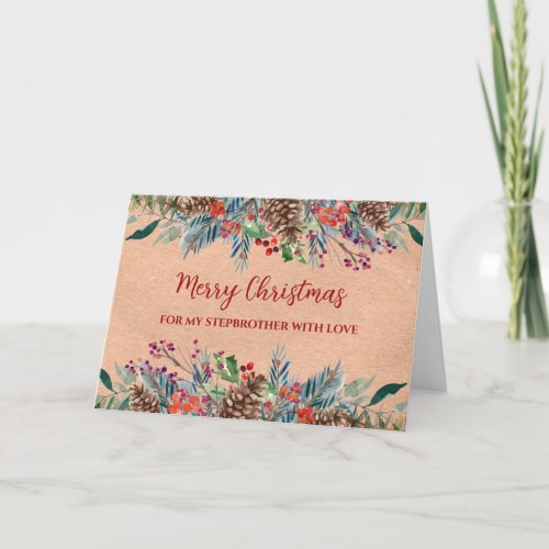 Rustic Foliage Stepbrother Merry Christmas Card