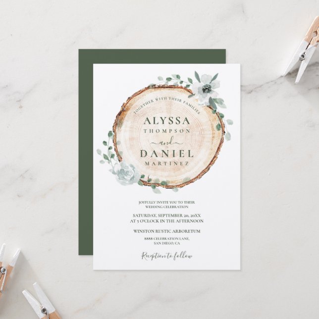 Rustic Foliage Watercolor botanical wedding Invitation (Front/Back In Situ)